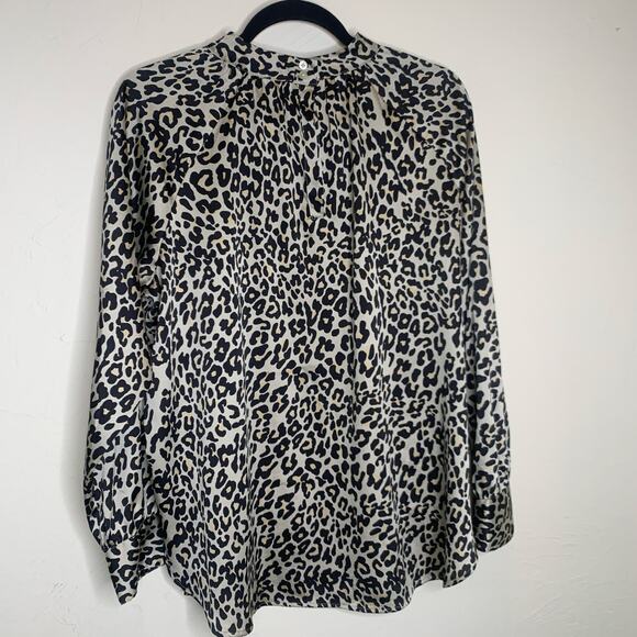 LOFT Leopard Print Silky Blouse Sz Large Petite - Picture 6 of 10